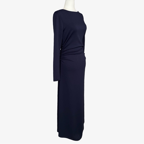 Anthropologie Long-Sleeve Cowl-Back Maxi Dress Navy Blue Medium NWT - Picture 6 of 13